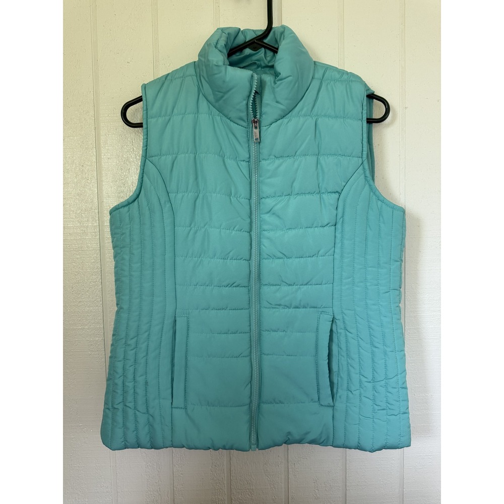 New York & Company Womens Aqua Blue Quilted Puffer Vest Full Zip Small